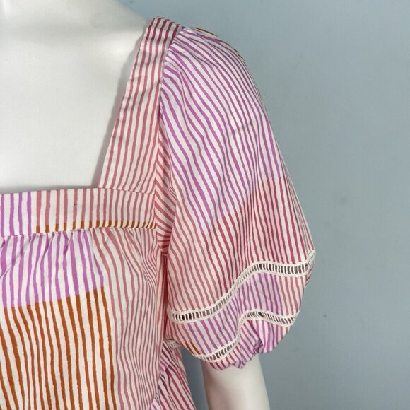 Anthropologie Maeve Gable Tiered Tunic Square Neck Puff Sleeves Top Pink -Small - Picture 5 of 15